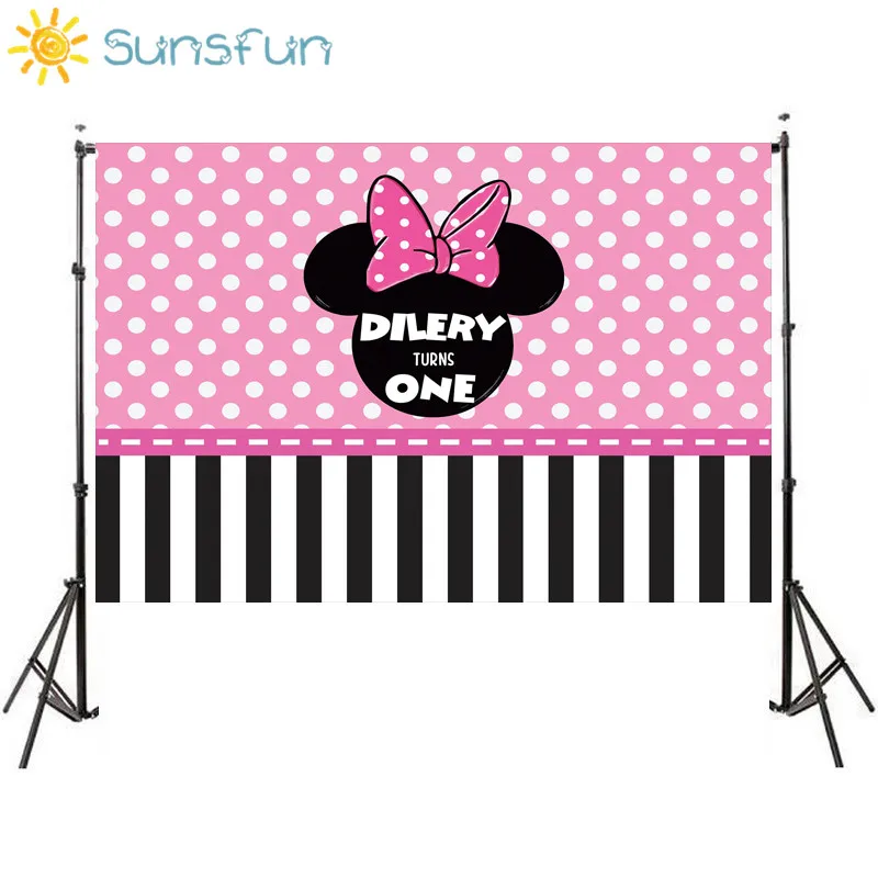 

Sunsfun Cute Minnie Baby Shower Birthday Party Backdrop For Girls Pink Theme White Polka Dots Cartoon Backgrounds Vinyl 7x5FT