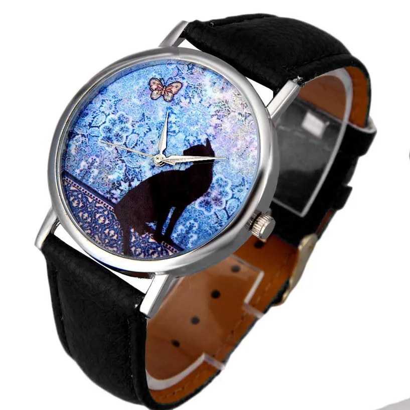

2017 NEW  2016 new Cat Pattern Leather Band Analog Quartz Vogue Wrist Watch Drop Shipping