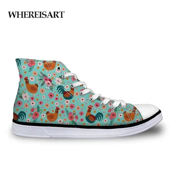 

WHEREISART 2019 New Women Canvas Vulcanize Shoes Chicken Floral Pattern Classic Lace-up Breathable Walking Shoes Zapatos Mujer