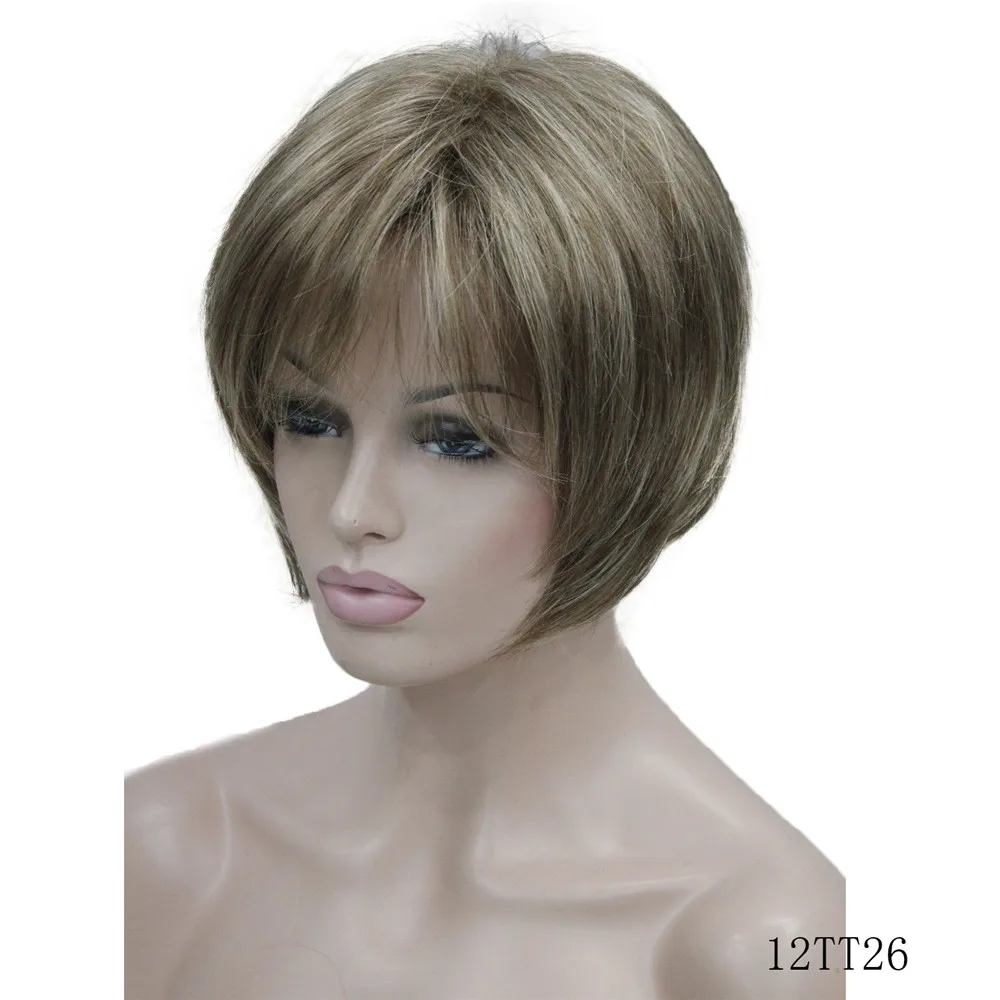 5969 #12TT26 new vogue brown with blonde highlight short straight lady's synthetic wigs (2)