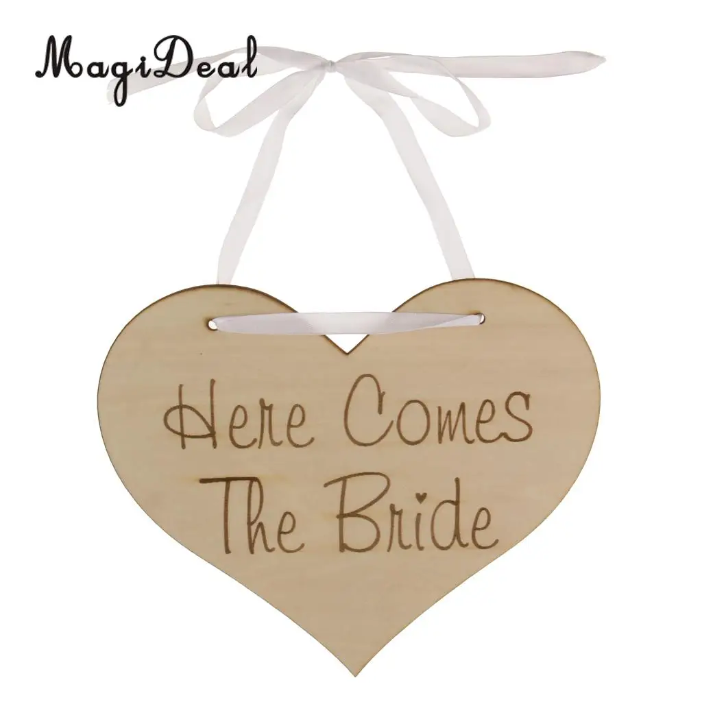 MagiDeal Here Comes The Bride Wedding Page boy Flower girl Wooden Sign Board Ornament Rustic Wedding