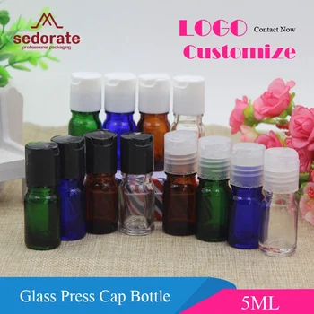 

Sedorate 50 pcs/Lot Mini Glass Vial 5ML Ambe Glass Bottle With Press Cap Cosmetic Containers Blue Green Glass Bottles YM005