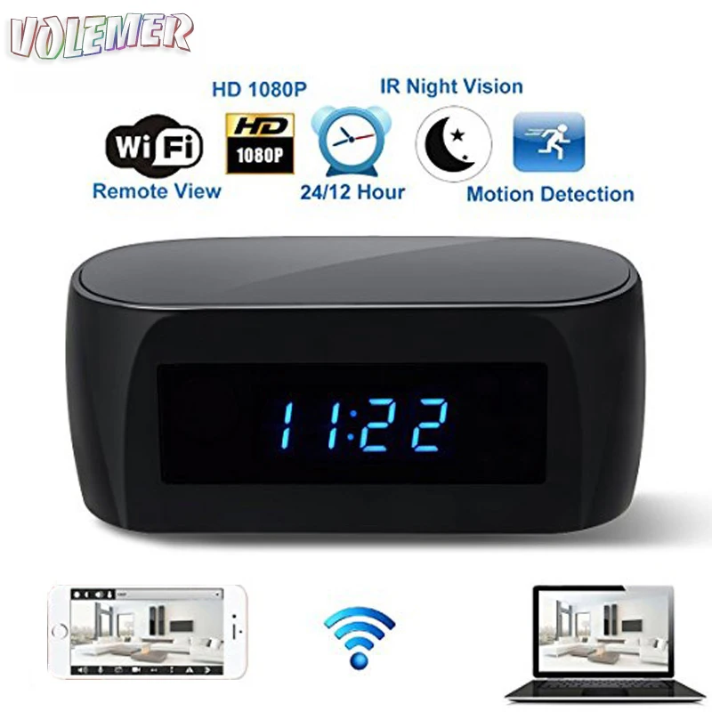 

Volemer 1080P Wifi Mini Camcorder Wireless Electronic Clock Camera Remotely Monitor P2P CCTV Cam for Home Security Mini Camera