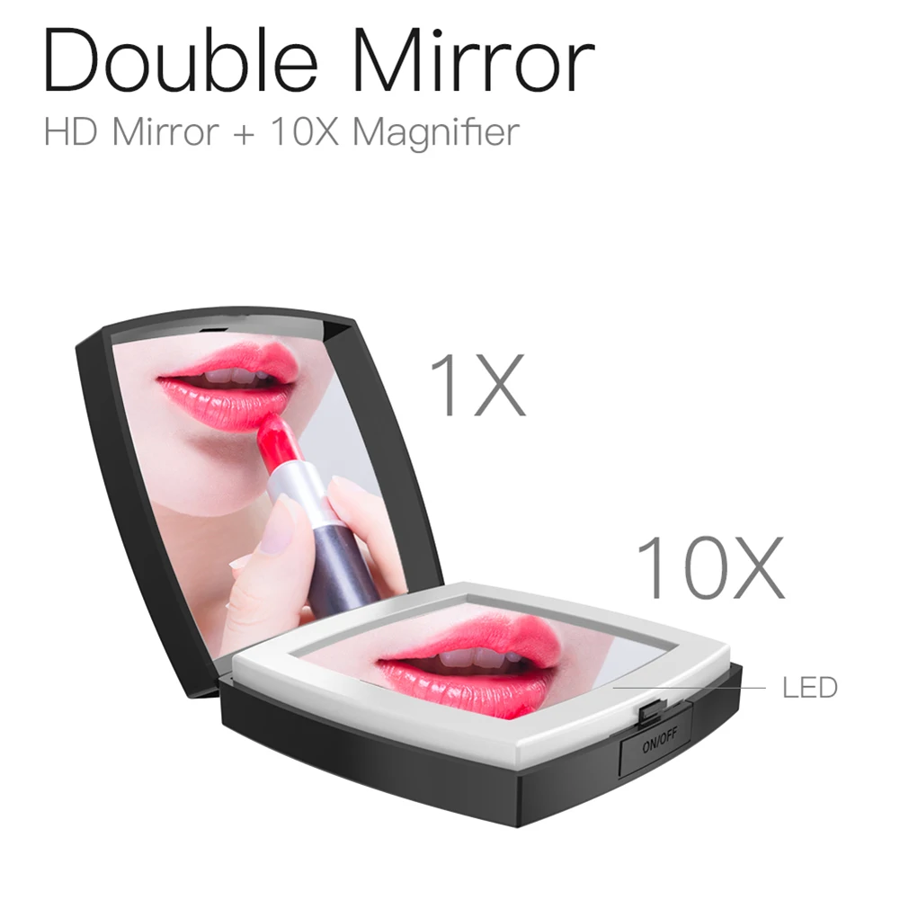 

Makeup Mirror 10X Magnified Dimmable 3 Modes Adjustable Portable Mirrors for Travel Bedroom SK88
