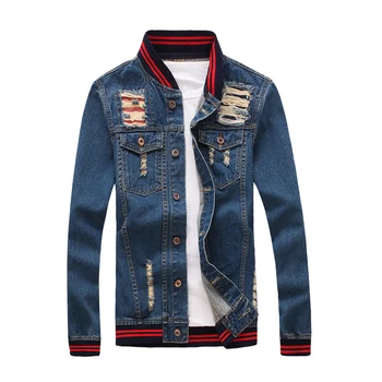 

Men Holes Blue Denim Jackets New Autumn Men Cotton Jean Jackets Outwear Denim Coats Large Size Denim Jackets Size 5XL
