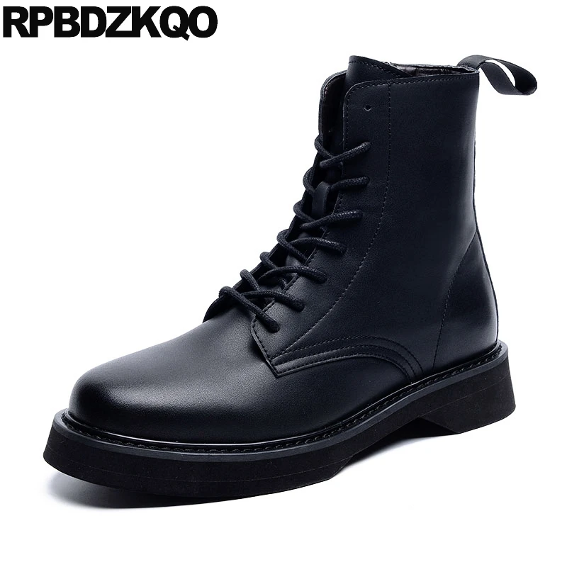 

Booties Lace Up Combat 2017 Shoes British Style Army Round Toe Plus Size Black Winter Men Boots With Fur Military Ankle Footwear