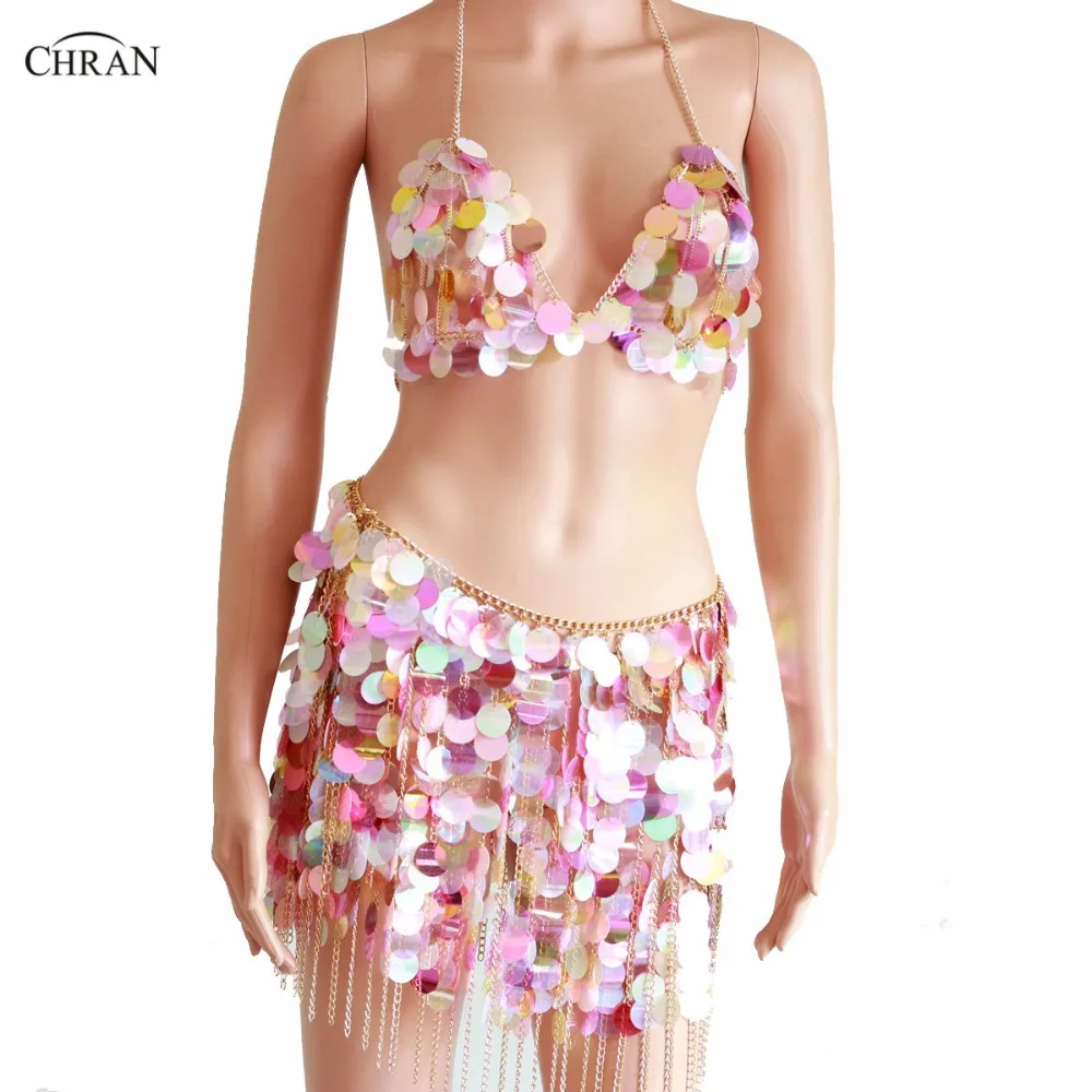Chran Pailletten Seascale Crop Top Disco Party Collier Rave Beha Bralete Festival Rok Kostuum Dragen Set Sieraden CRS214 Chran Pailletten Seascale Crop Top Disco Party Collier Rave Beha Bralete Festival Rok Kostuum Dragen Set Sieraden CRS214