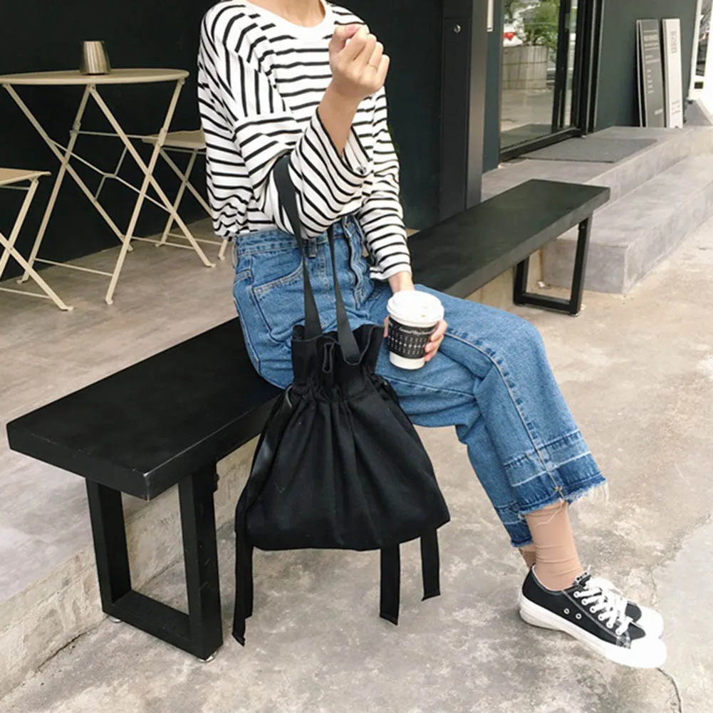 

Women Canvas Shoulderbag Reusable Large Drawstring Foldable Shopping Bag Best Sale-WT