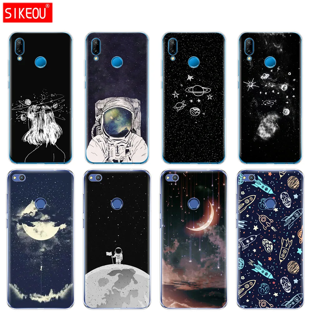 

Silicon Cover Phone Case For Huawei P20 P7 P8 P9 P10 Lite Plus Pro 2017 P Smart Space Love Sun And Moon Star drawing