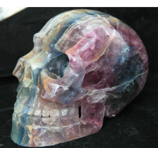 

FEAR !! ATURAL Fluorite QUARTZ CRYSTAL SKULL / SKELETON CARVING