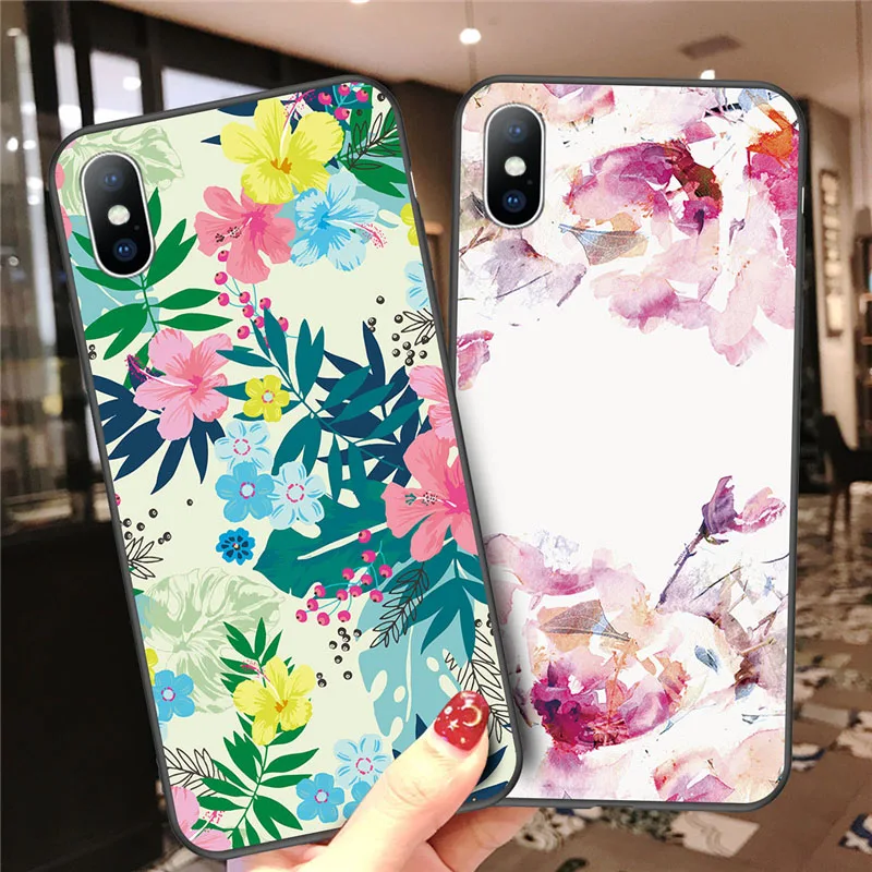 

Ottwn Phone Case For Apple iPhone X XR XS Max 7 8 6 6s Plus 5 5s SE Coque Soft Silicone Multicolored Beautiful Floral Back Cover
