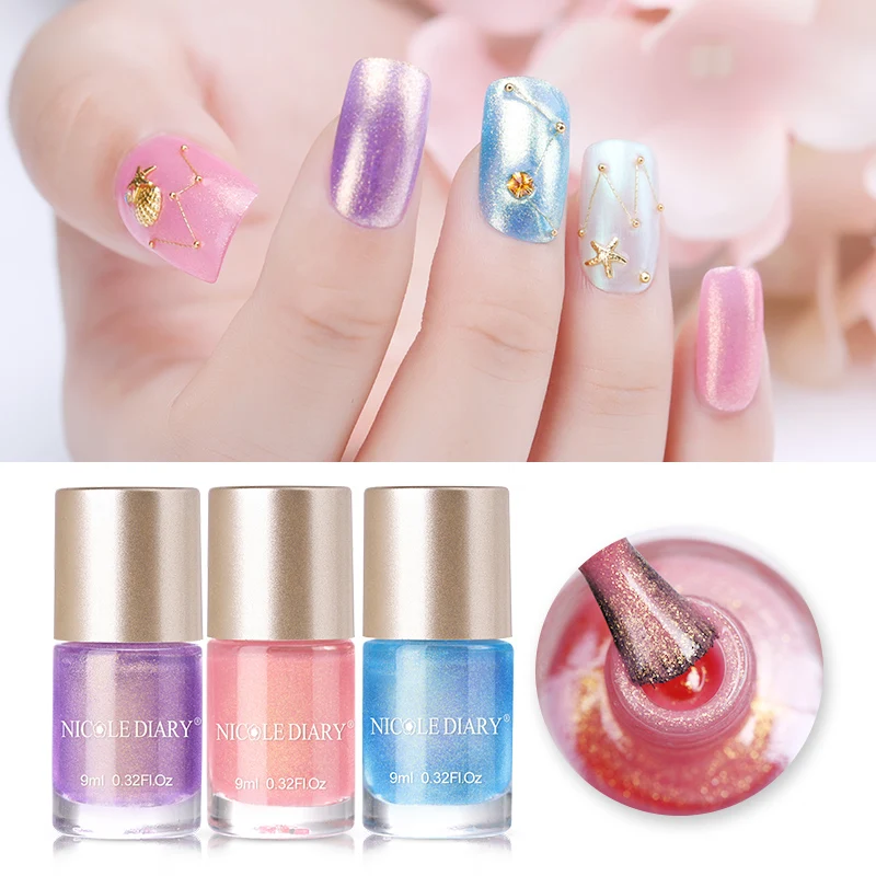 NICOLE DIARY 9ml Nail Polish Chameleon Metallic Jelly Holographic Polish Shiny Flakies Sequins Manicure Nail Art Lacquer Varnish