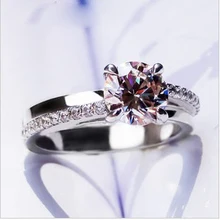 THREEMAN твердое белое золото 1Ct круглый вырез взаимодействие синтетических алмазов кольцо с зубцами для женщин обещают Романтические свадебные украшения