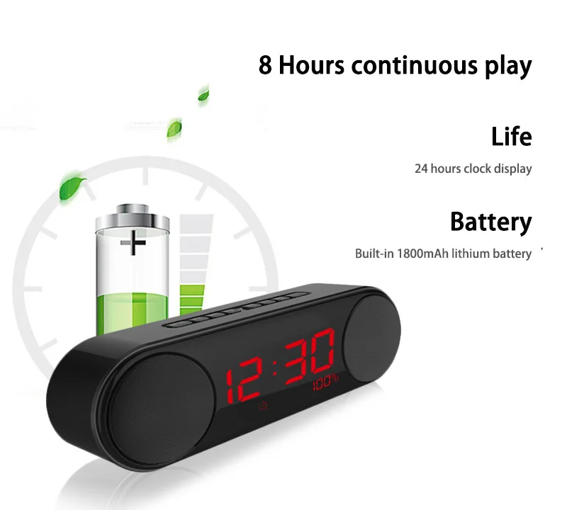 

New Arrive Bluetooth LED Digital Display Table Alarm Clocks FM Radio TF Card Smart Mini Subwoofer with Control Wireless Speaker