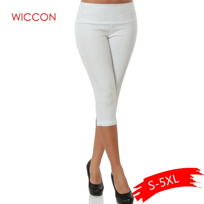 4XL плюс размеры для женщин 3/4 длина узкие брюки для женщин Повседневное укороченные стрейч леггинсы мотобрюки капри для эластичные узкие