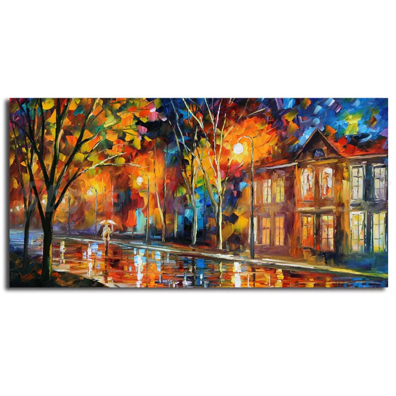 Rainy Night Street Wall Art Canvas Poster And Print Oil Painting Decorative Picture Landscape For Living Room Home Decor | Дом и сад