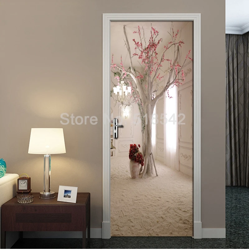 Наклейка на дверь 3D креативное дерево ПВХ самоклеющиеся водонепроницаемые виниловые обои для гостиной спальни украшение двери