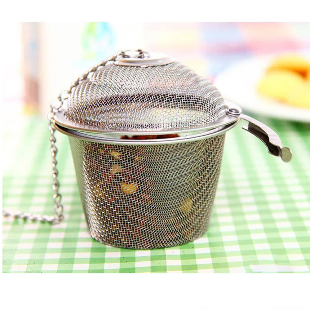 

1pc Reusable Tea &Coffee Filter Stainless Steel Strainer Ball Tea Spice Strainer Mesh Filter with Lid Chain Multifuntion