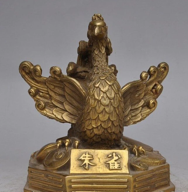 

bi003345 7"Chinese Folk Fengshui Brass Bronze Suzaku phoenix God of Animals Birds Statue