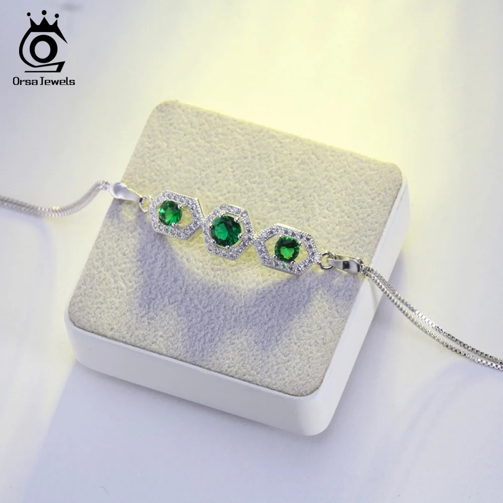 

ORSA JEWELS Women Bracelets Charming Cute Style AAA Green Cubic Zircon Extention Chain Girls Bangles Female Party Jewelry AAOB51