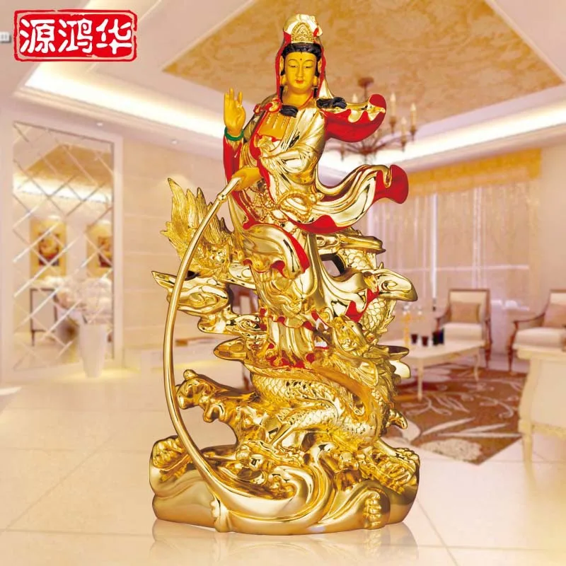 Источник Honghua ремесла смолы украшения покрытие золотой Будда езда Дракон Гуаньинь Будда украшения предметы интерьера