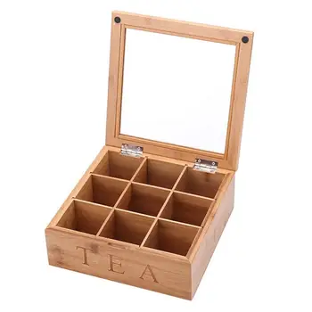

Rustic Wooden Tea Bag Storage Chest Box Multipurpose Organization Display Box with Clear Lid