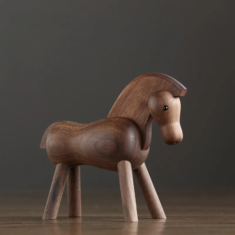 

European Wooden Horse Crafts Walnut Solid Wood Pony Home Decoration Nordic Creative Danish Puppet Decoration