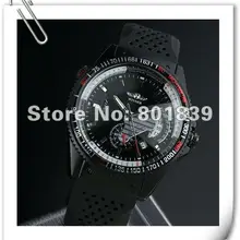 Силиконовая Автоматическая/ветер черный циферблат спортивные часы аналоговые наручные часы Дата резинкой Механические Мужские наручные часы оптом цена A376