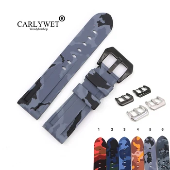 

CARLYWET 22 24mm Wholesale Camo Grey Black Waterproof Silicone Rubber Replacement Watch Band Loops Strap For Panerai Luminor