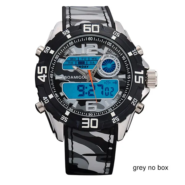 Мужские спортивные часы BOAMIGO, Брендовые мужские военные часы с двойным дисплеем, цифровые аналоговые светодиодный наручные часы, мужские Кварцевые водонепроницаемые часы 30 м - Цвет: grey no box