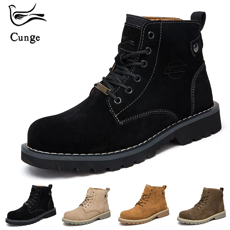 

Woman Fashion Boots Man Shoes with Cow Suede Genuine Leather Comfortable Inside Small Size for Couple Boots Autumn Male Shoes