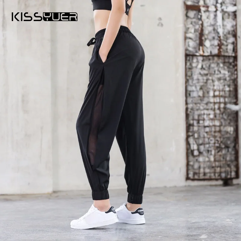 

Sweatpants Sportswear Mesh Workout Pants Women 2019 Autumn Spring Black Loose Workout Pants Casual Plus Size Trousers Female