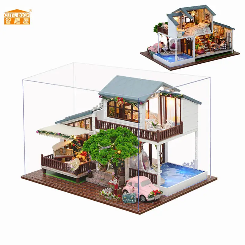 

CuteRoom A-039-B London Holiday Christmas Gift DIY Dollhouse With Cover Light Car Music House Model Best Toy Gift For Girl