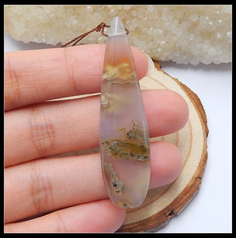 

Sale 1Pcs Natural Stone Agate Teardrop Fashion Long Pendant Bead 54x14x6mm 6.4g