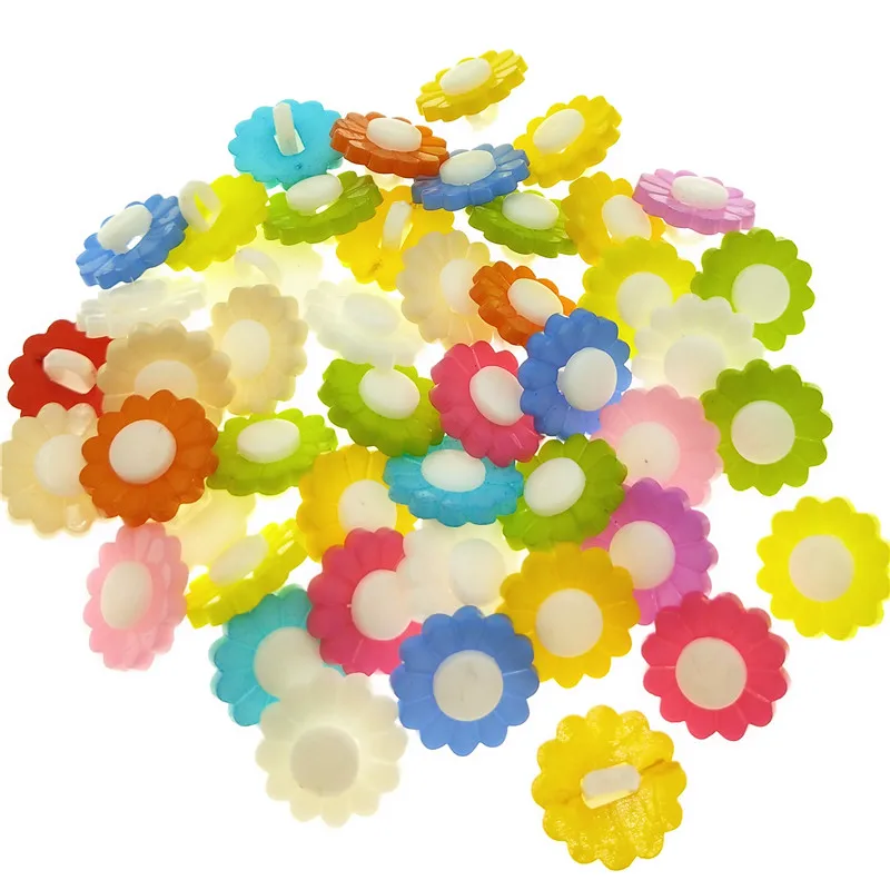 

100pcs 15MM Mixed Color Shank Flower Plastic Buttons Children's Apparel Sewing Accessories DIY Scrapbooking