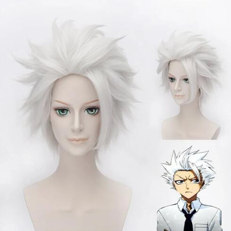 Аниме BLEACH Hitsugaya Toushirou Косплей короткий Серебряный парик термостойкие