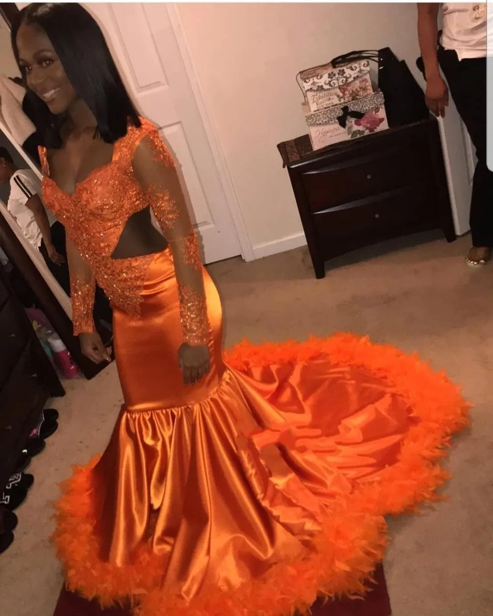 Mermaid Orange Prom Dresses 