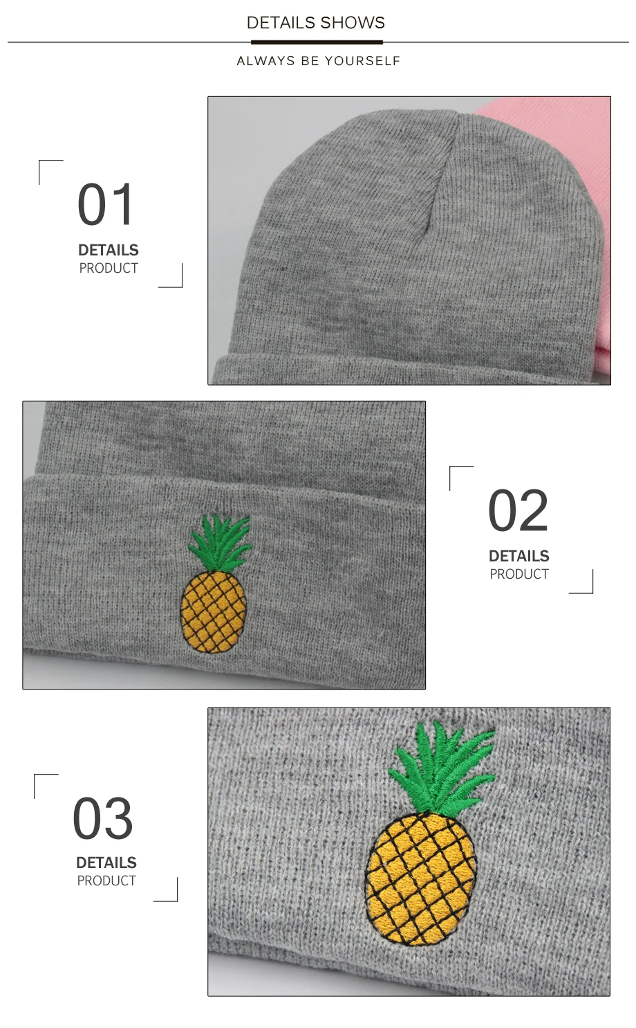 ADK Lady Knitted Hat With Embroidery Pineapple Acrylic Boys Girls Beanie Outdoor Leisure Caps For Women's (4)
