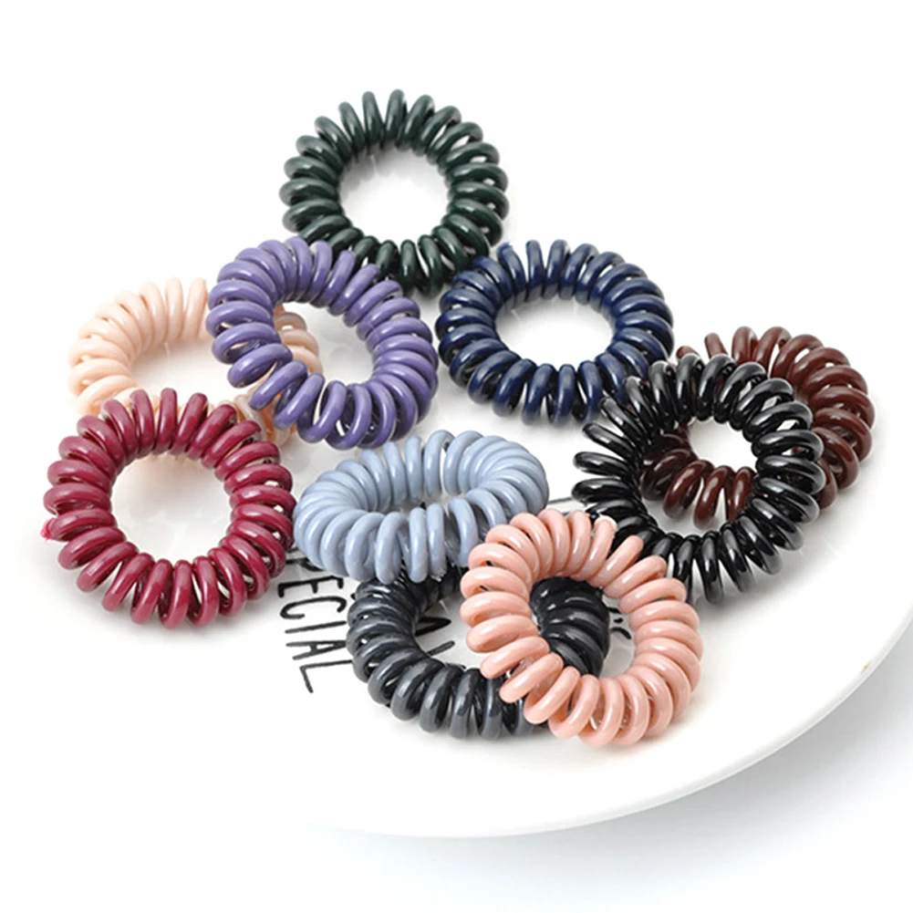 

2Pcs Multicolor Elastic Hair Bands Spiral Shape Hair Ties Gum Rubber Band Ponytail Hair Rope Telephone Wire Hair Accessories
