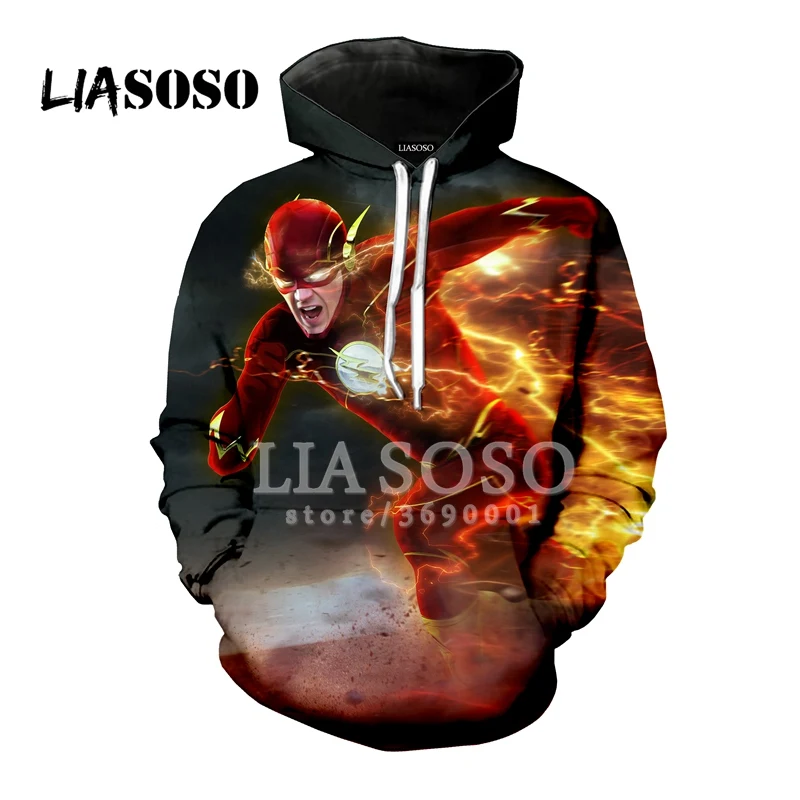 LIASOSO 3D принт унисекс комиксы о флеше супергерой логотип с капюшоном худи, свитшоты, пуловеры Харадзюку хип-хоп Повседневное Топы X1659