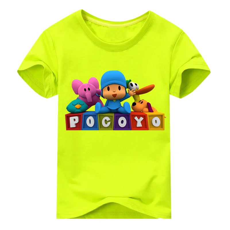 Мальчик Новые Летние мультфильм Pocoyo печати футболка верхняя одежда детская белая футболка с круглым вырезом Костюмы для детей 3D забавная футболка DX041 - Цвет: Light Green Shirt