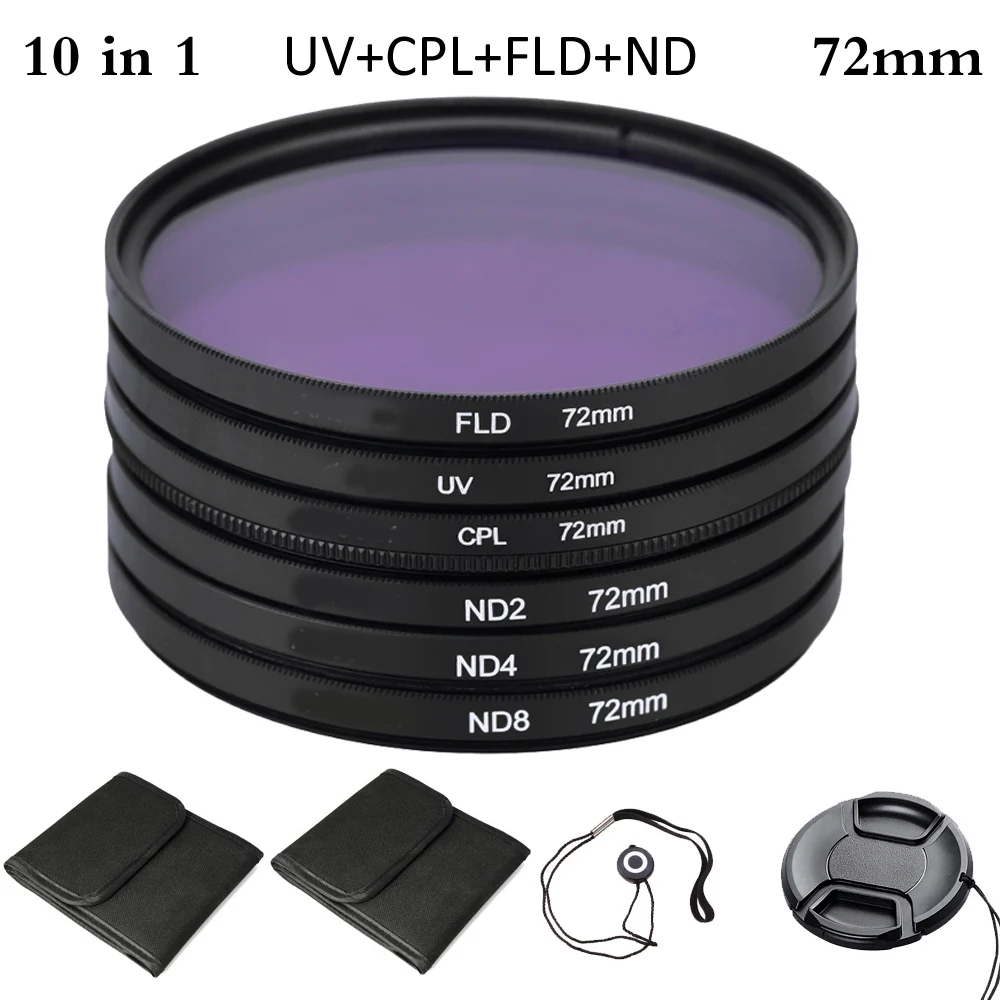 72 мм UV+ CPL+ FLD+ ND поляризационный флуоресцентный фильтр нейтральной плотности Набор для Nikon Canon sony Pentax зеркалок