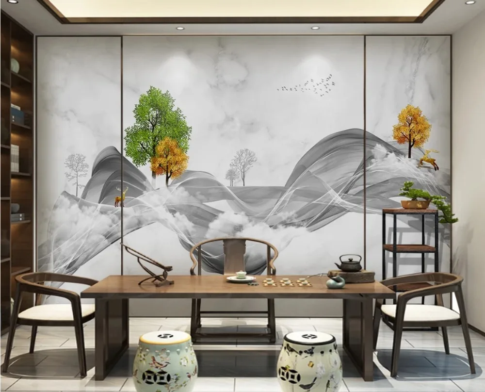 Пользовательские Современные минималистичные новые китайские абстрактные линии чернила пейзаж ТВ фон papel де parede 3d обои