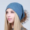 Geebro Women's Beanie Hat with Pompom Spring Cotton Beanies Hats with Raccoon Fur Pompon Skullies Balaclava Caps For Girls JS294 3