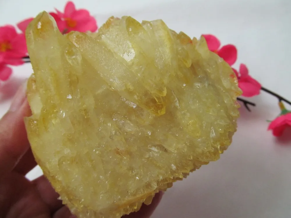 Natural Yellow Quartz Flowers Crystal Clusters Decoration Resistant