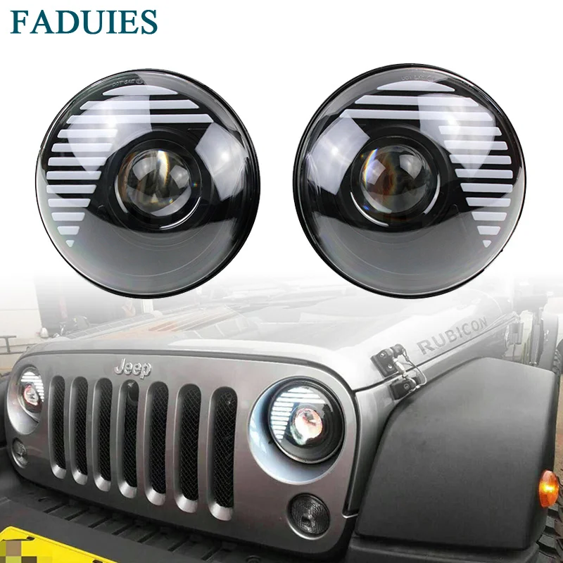 FADUIES 7 Inch LED Headlight H4 High Low Beam With Halo Angel Eyes For Lada 4x4 urban Niva Jeep JK Land rover defender Hummer  (13)