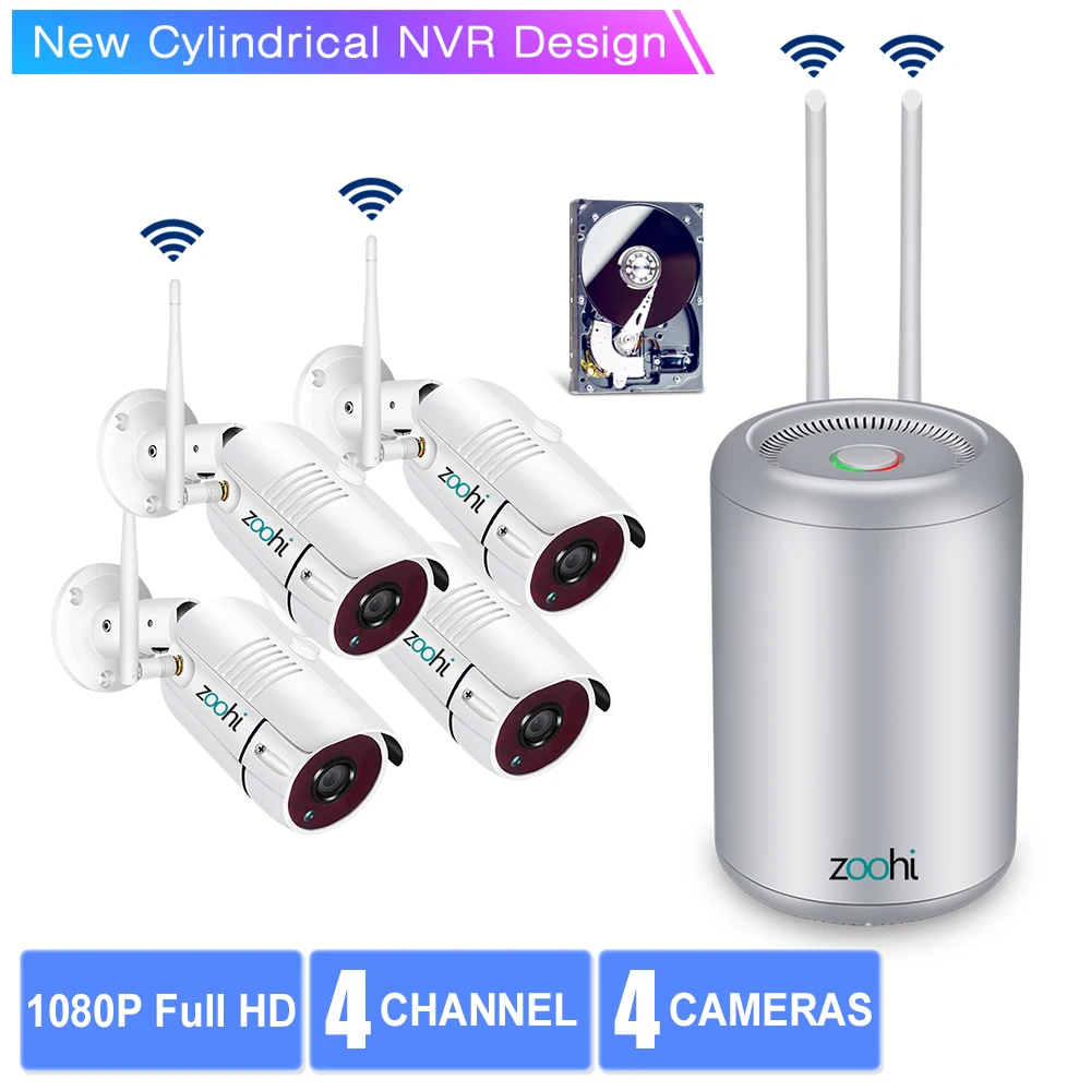

Zoohi 4CH 1080P Wifi Security Camera System Kits Outdoor Waterproof Night Vision Video Wireless Surveillance Camera System Kits