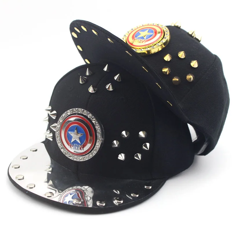 Капитан Америка пентаграмма Бейсболки для женщин для детей мальчик заклепки горный хрусталь хип-хоп Шапки Лето Защита от Солнца шляпа