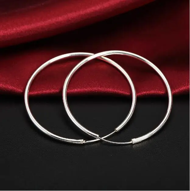 Диаметр 50 мм, 60 мм, серьги-кольца, настоящее чистое 925 пробы, серебряные серьги, много размеров, гладкая поверхность для мальчиков или девочек, мужчин и женщин
