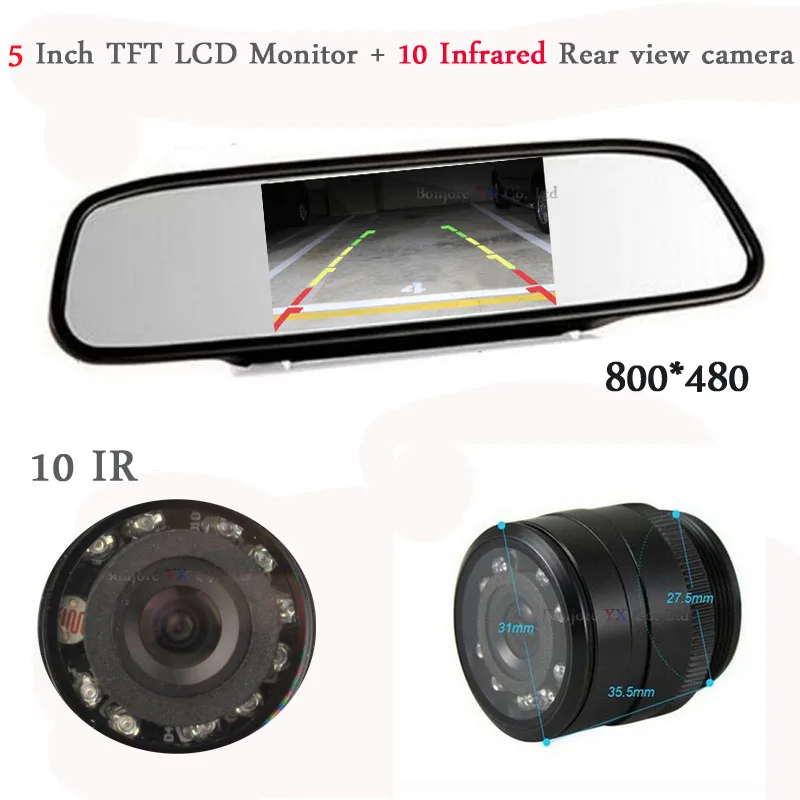 Hot HD 5 Inch 800 480 LCD TFT Screen Mirror Monitor Display With Car Reaview Camera